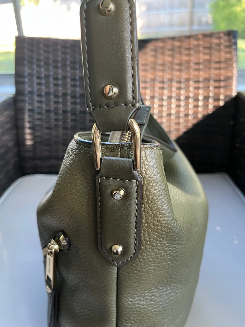 Michael Kors Olive Green Pebbled Leather Hobo Bag with Gold Hardware